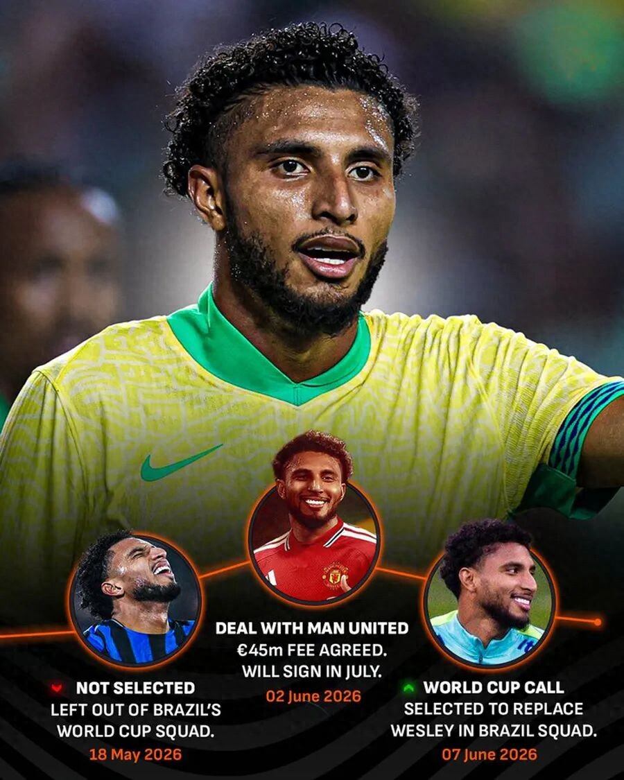 Edson được triệu tập bổ sung vào đội tuyển Brazil dự World Cup, việc gia nhập Manchester United bị hoãn lại! Tiết lộ lý do hậu vệ cánh Brazil chấn thương nhưng lại gọi tiền vệ